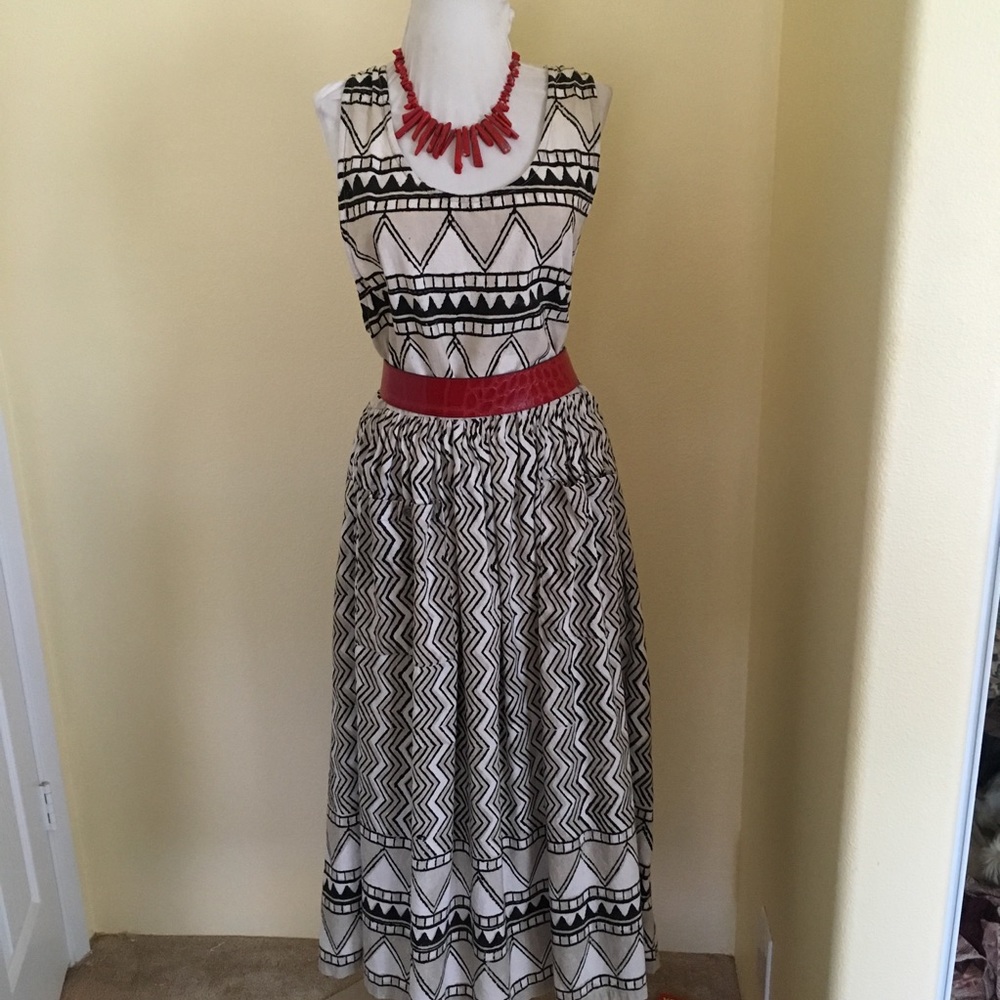 Tribal Print Maxi Dress Block Printed by Hand